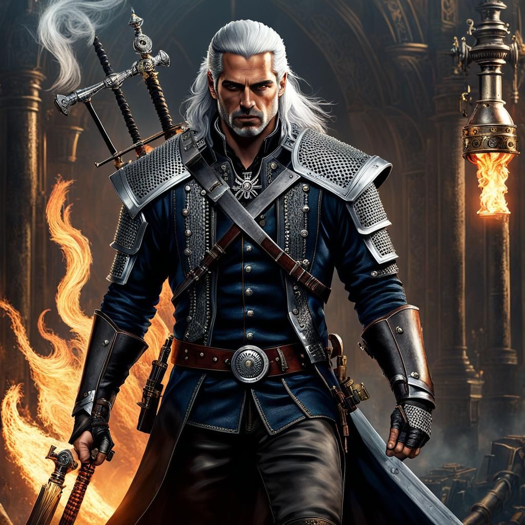 Steampunk Witcher Warrior with Flamethrower