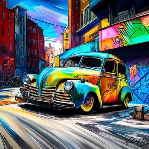 Unique Car in Graffiti Splash Art, 4K