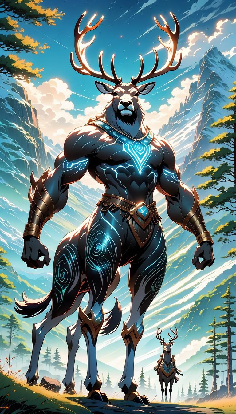 Battle-Ready Reindeer Woman in Anime Style