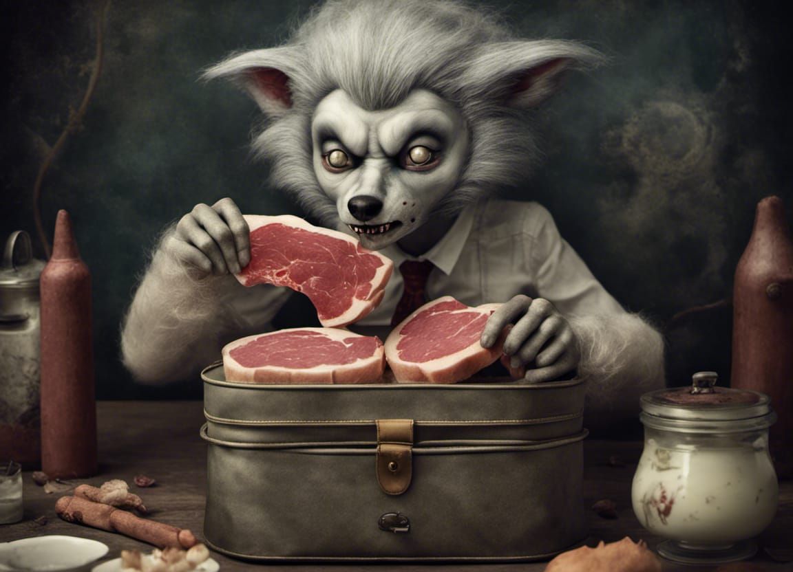 werewolf in school, eating raw meat in his lunchbox