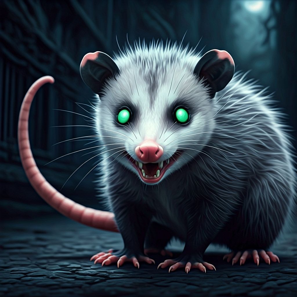 Enchanting Silver Opossum Explores Haunted House