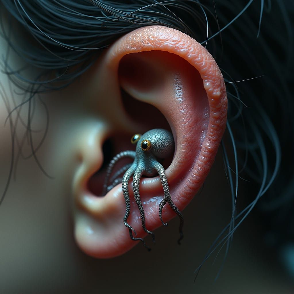 Tiny Octopus Emerge from Human Ear in Macabre Art