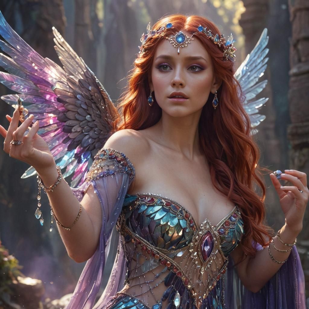 Fantasy Goddess with Crystal Wings in Matte Painting Style