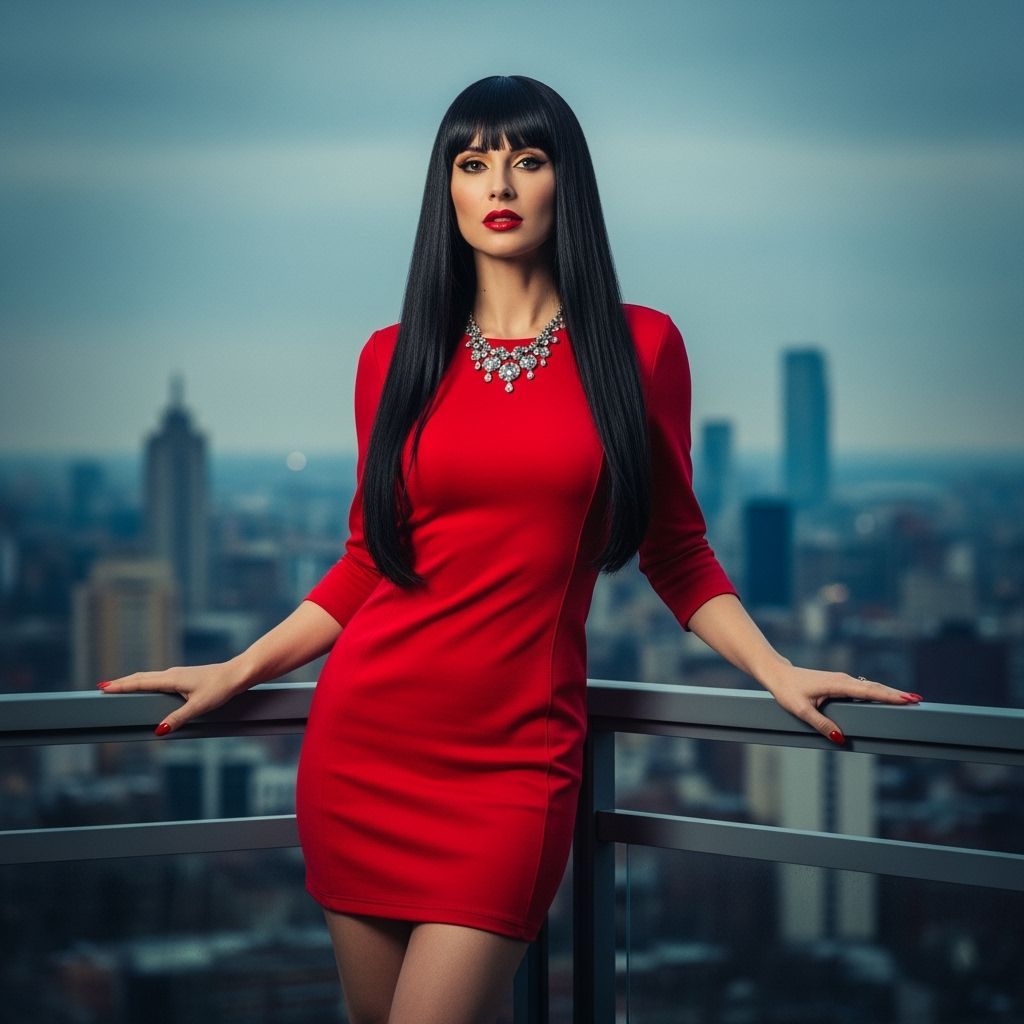 Woman on Balcony with Cityscape in Photorealistic Style