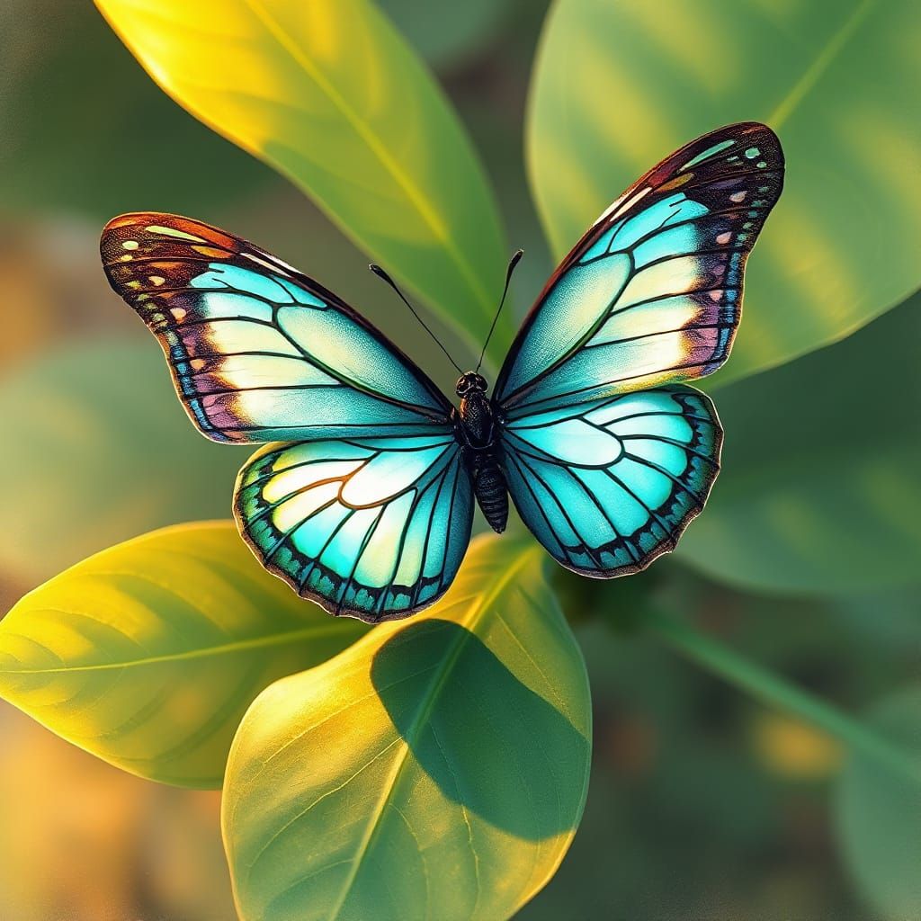 Whimsical Turquoise Butterfly in Dreamlike Illustration Styl...