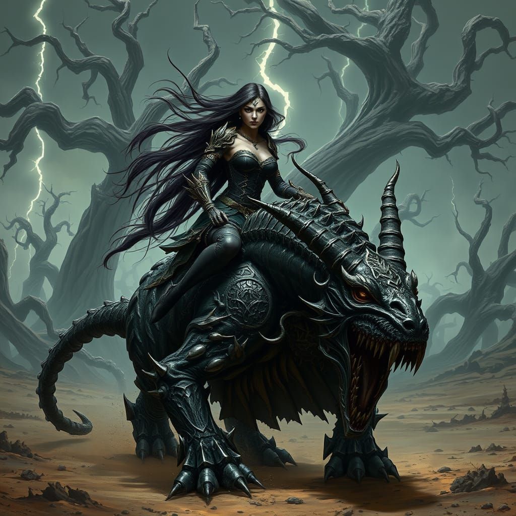 Demonic Warrior Rides Beast Through Barren Land