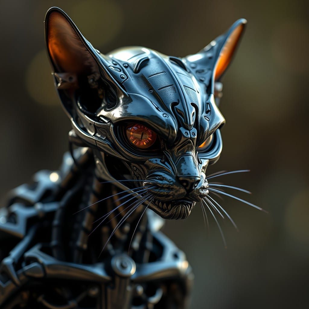 Cybernetic Feline Alien in Profound Illumination