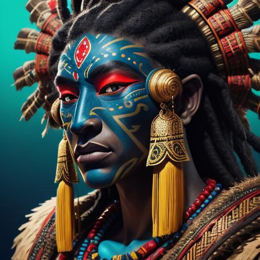 Intricate Tribal Mask in Hyperrealistic Splash Art