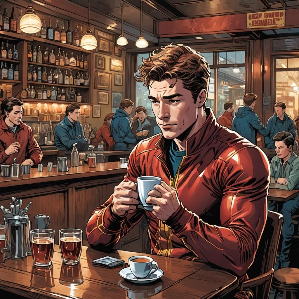 Barry Allen at a Bar in Comic Book Art