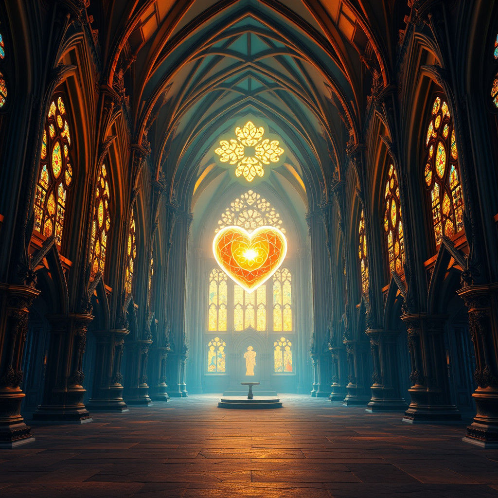 Ornate Gothic Cathedral with Ethereal Heart
