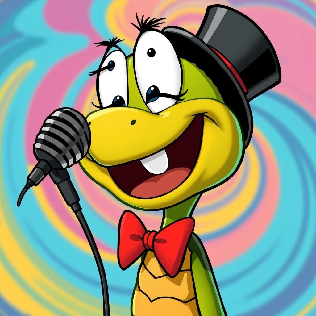 Cartoon Turtle Singing in Looney Tunes Style