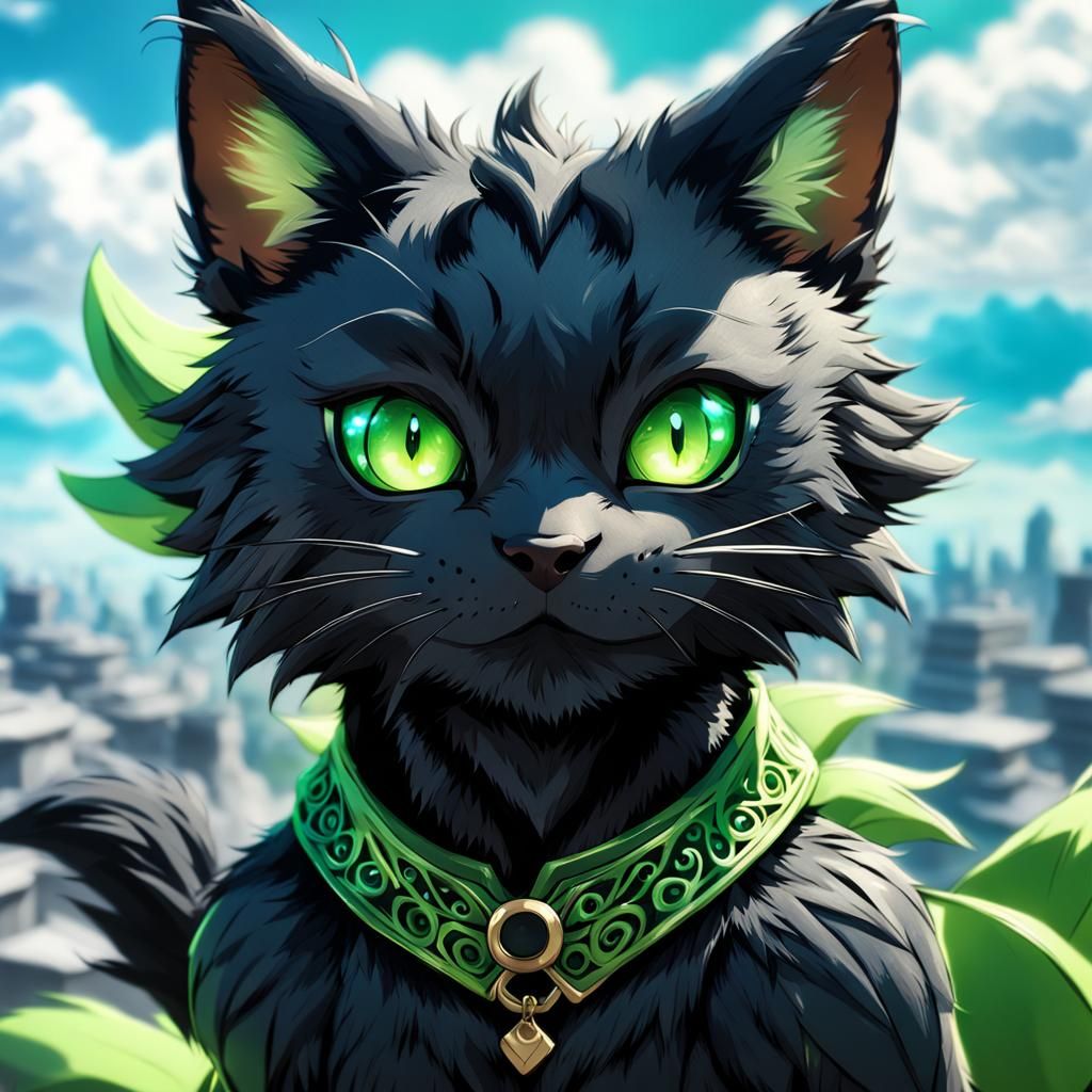Cute Black Catboy with Green Eyes: Artstation Photo