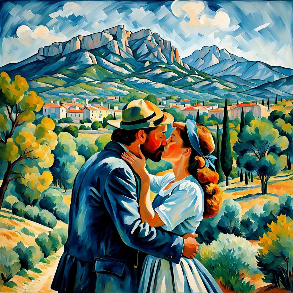 The Kiss in Paul Cézanne Style