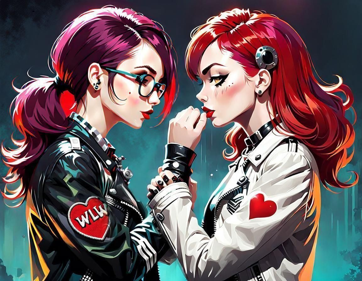 Punk Rocker and Scientist Kissing