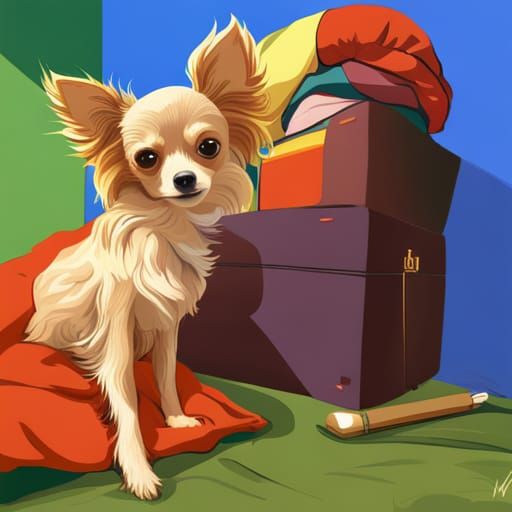 Chihuahua in Bed, Matisse Style Detailed Painting