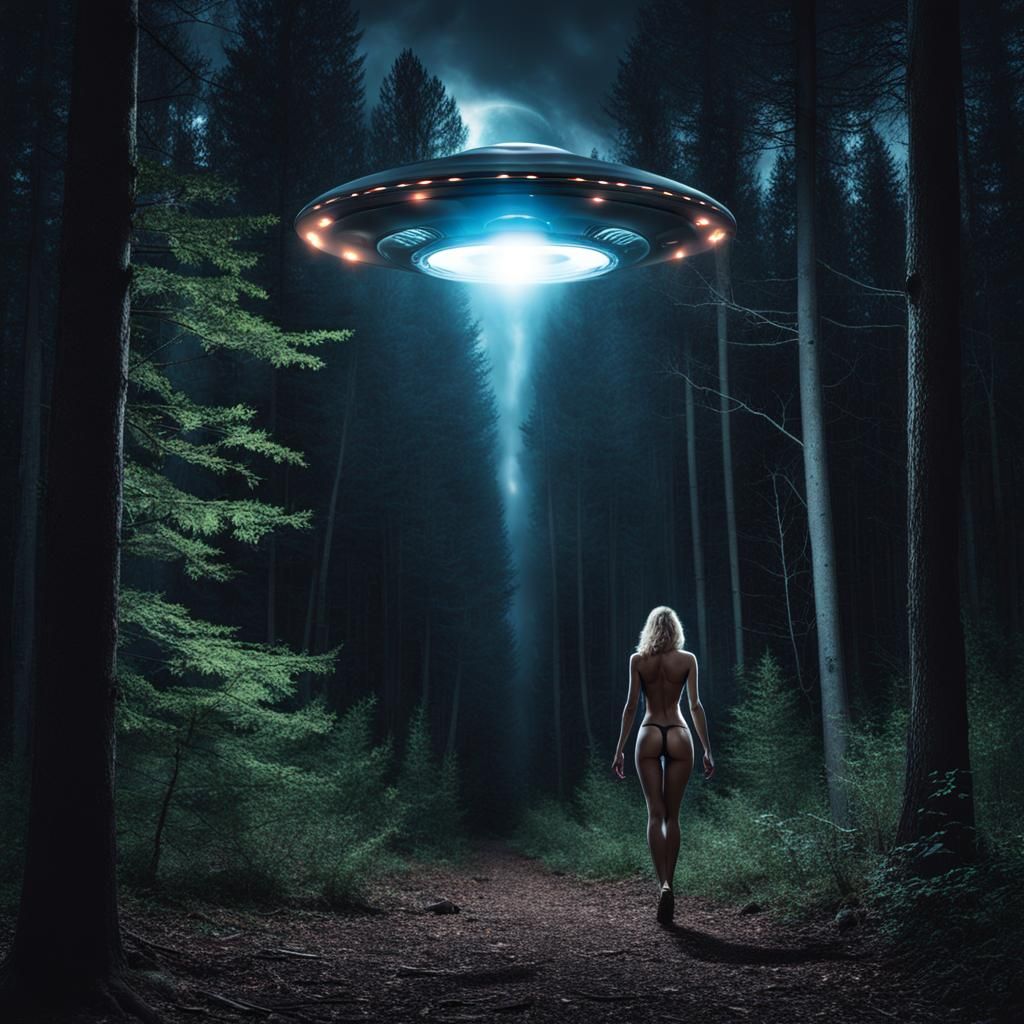 UFO Abduction of Woman in Woods at Night
