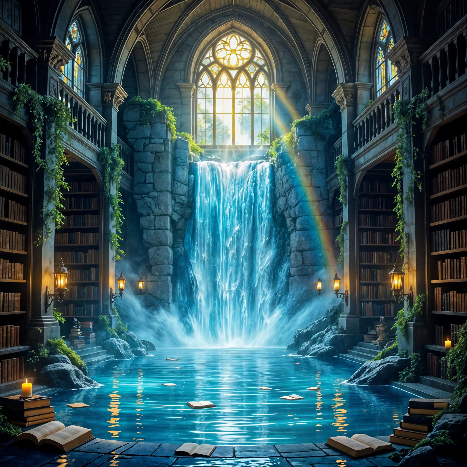 Waterfall Library: A Luminous Cascade of Wisdom