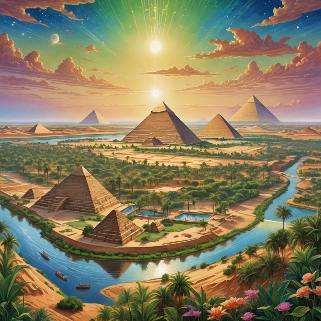 Egyptian Pyramids: Astral Illustration in Cosmic Style