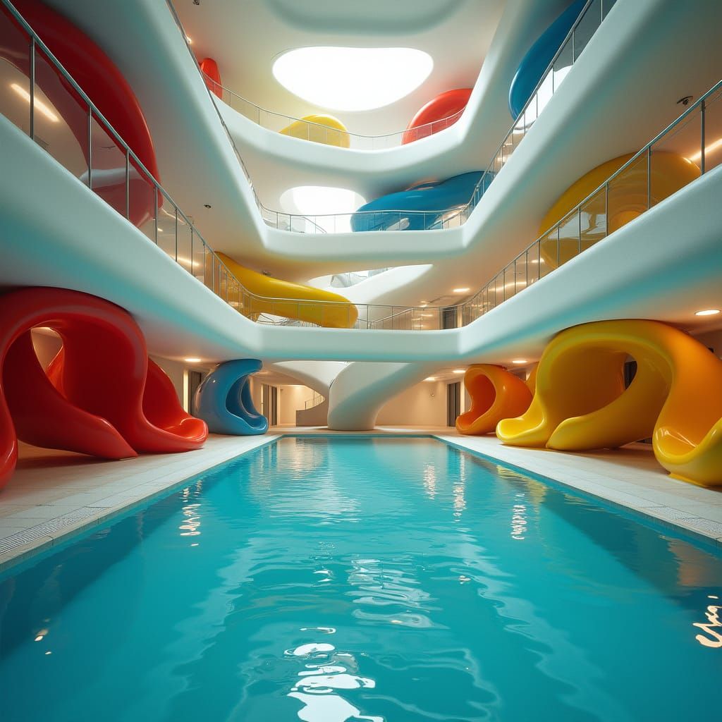 Futuristic Swimming Pool Complex in Disorienting Architectur...