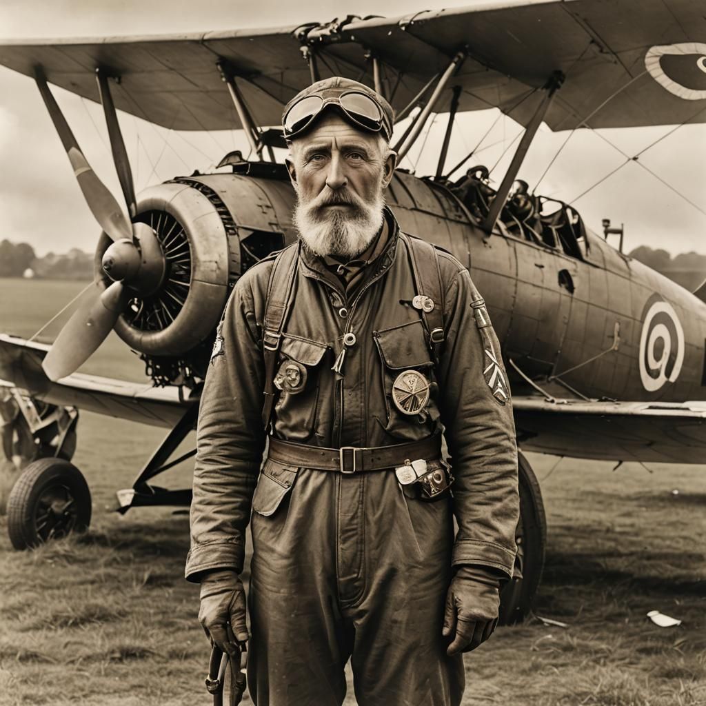 WWI American Pilot and Sopwith Camel Biplane