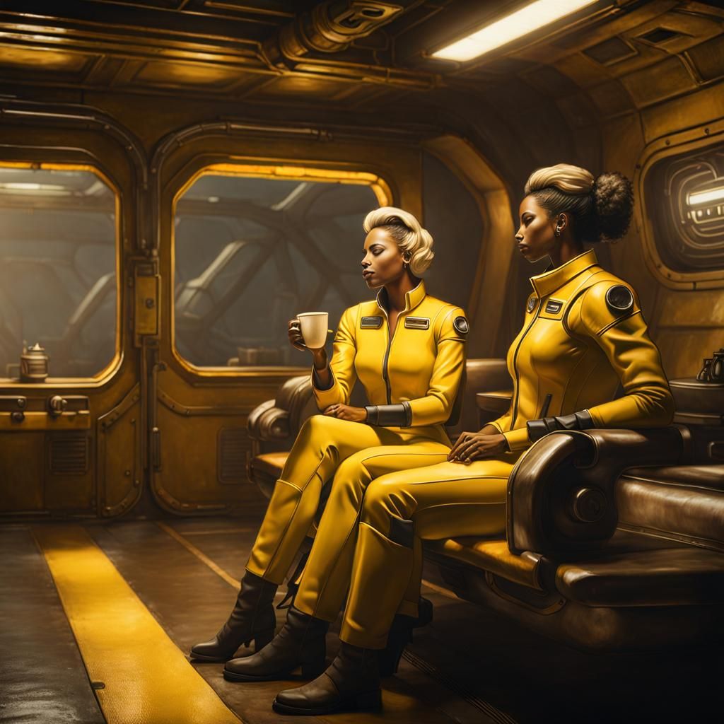 Lesbian Vault Dwellers' Coffee Break: Sepia Matte Painting
