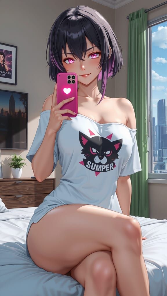 Anime Gamer Girl with Seductive Gaze