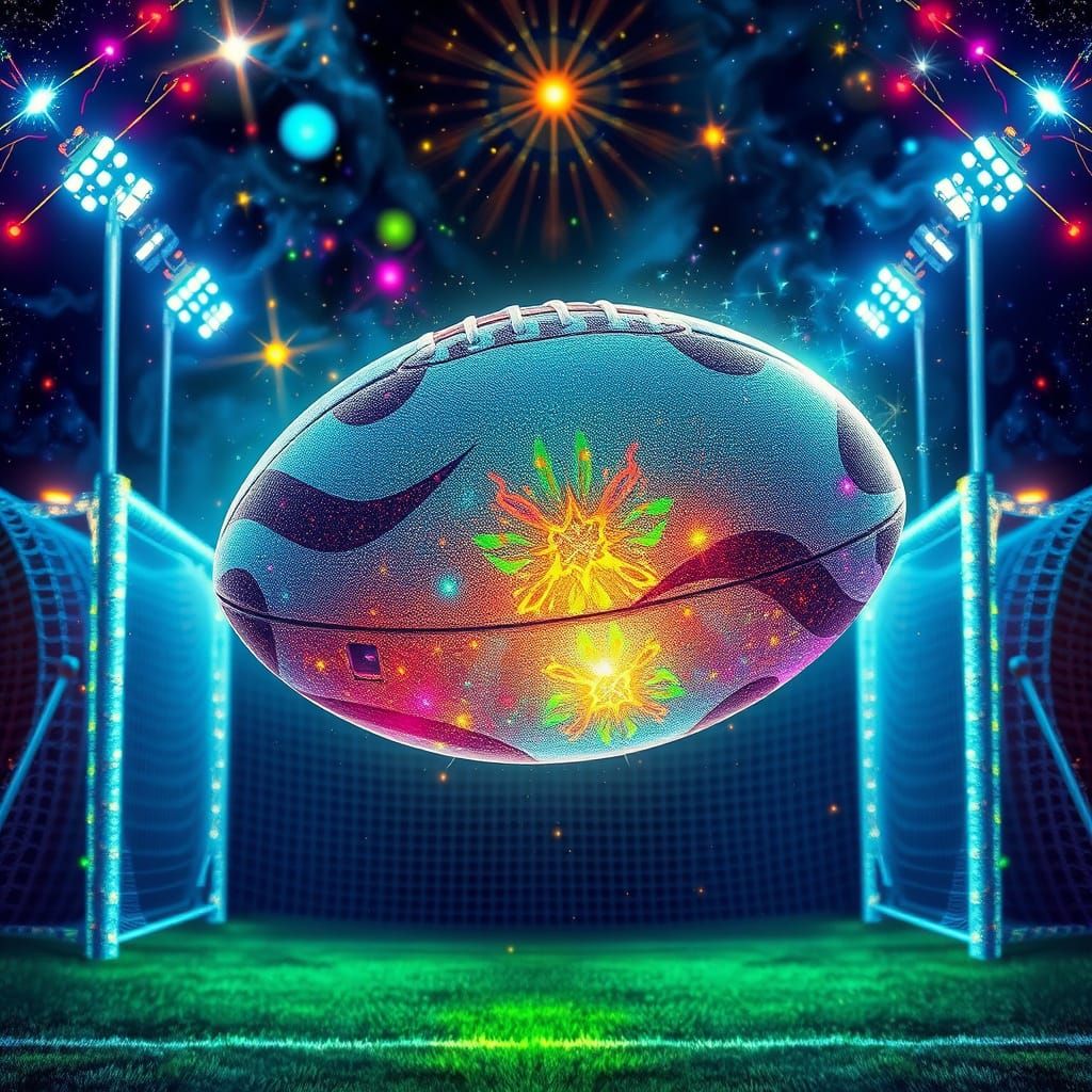 Surreal Australian Rules Football in Cosmic Holographic Art