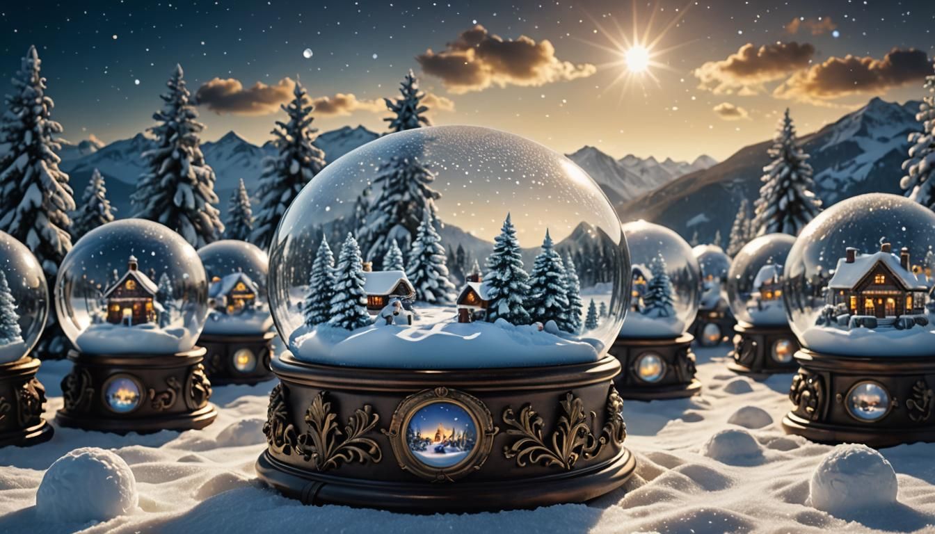 Mesmerizing Infinite Snow Globes in Hyperrealistic Style