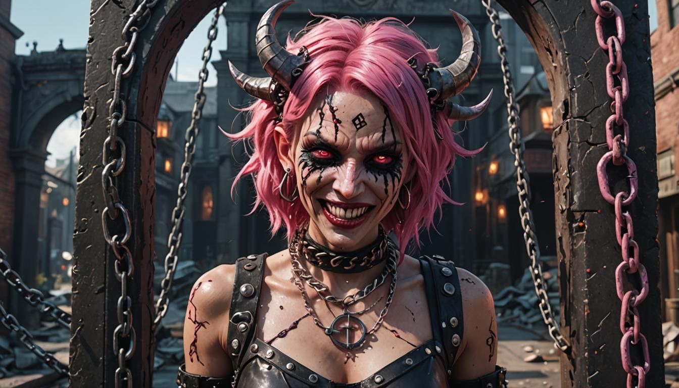 Creepy Demon Tormenting Punk Girl: Fantasy Concept Art