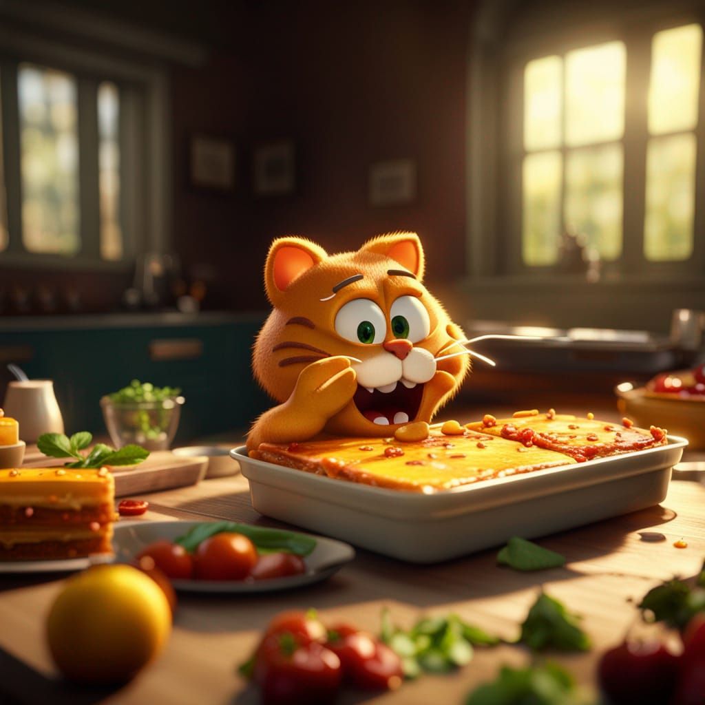 Garfield Eats Lasagna: 3D Game Cinematic Render