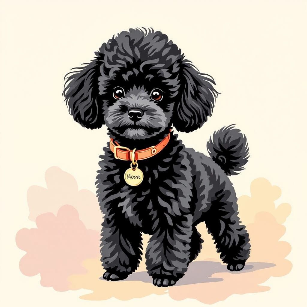 Black Poodle in Whimsical Storybook Illustration Style
