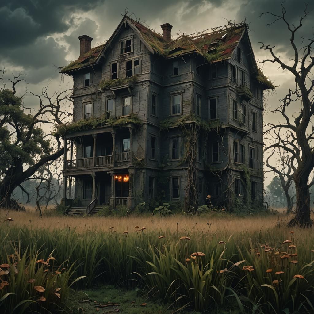 Eerie Abandoned House in Dark Fantasy Matte Painting