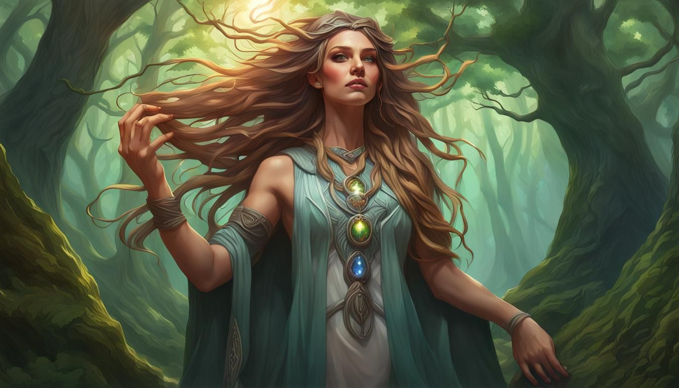 Magical Forest Sorceress Portrait in Hyperdetailed Style