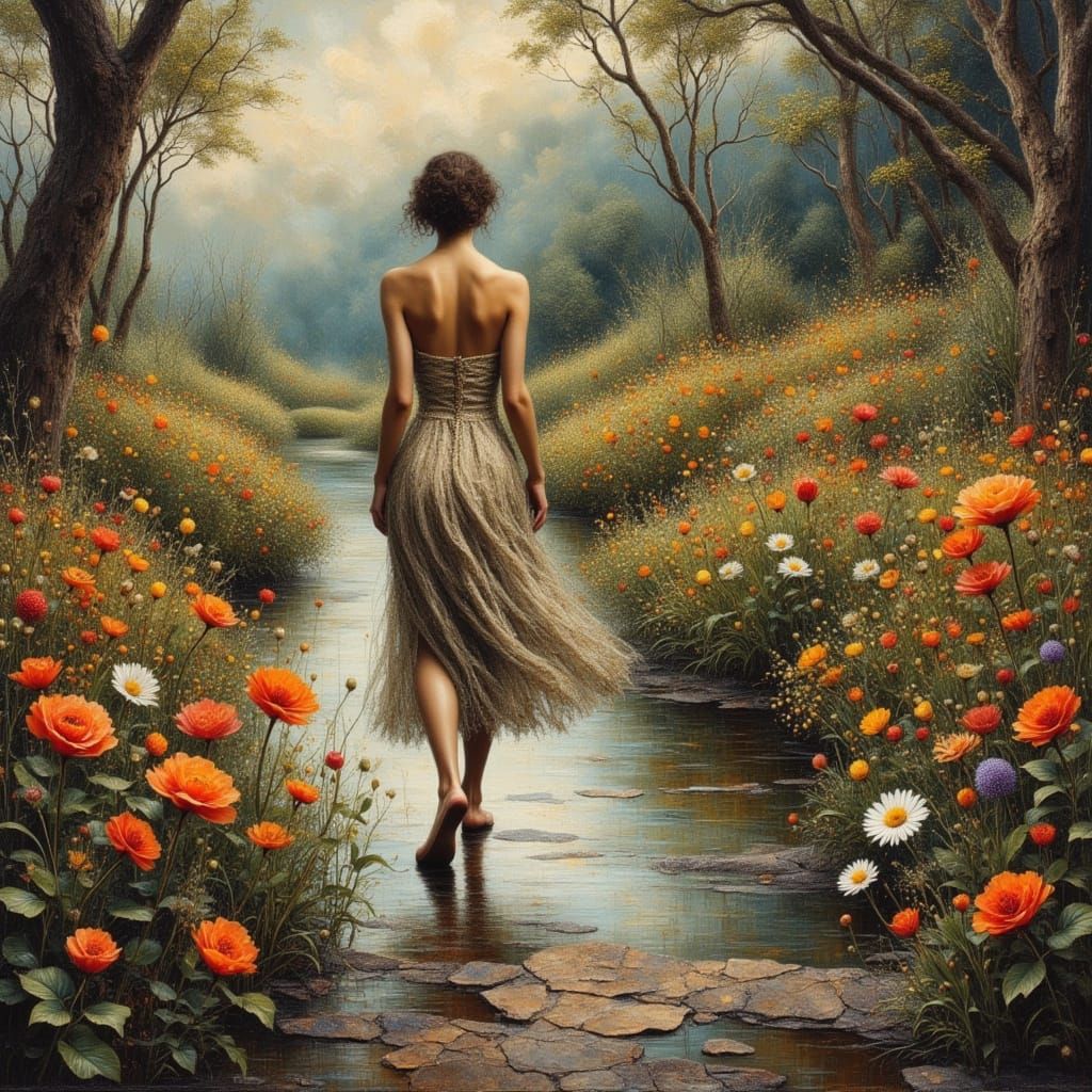 Impressionist Garden Scene with Serene Woman