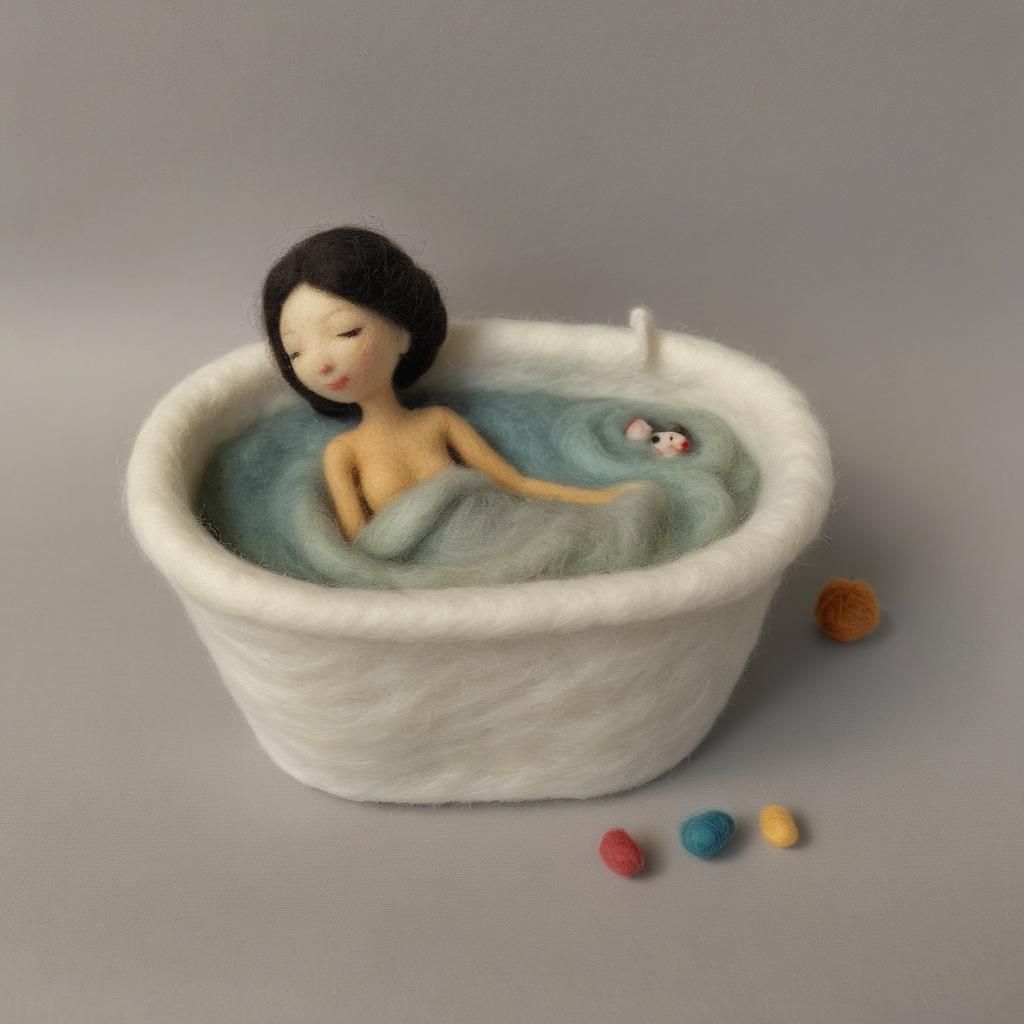 Needle-Felted Woman Relaxes in a Bathtub
