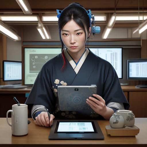 Futuristic Japanese Medical Bay in Ukiyo-e Style