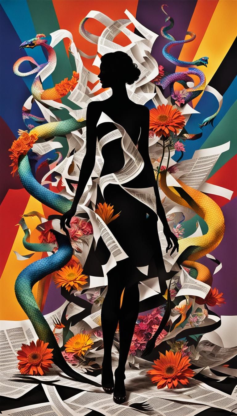 Dada-Inspired Surrealist Collage with Winged Serpents