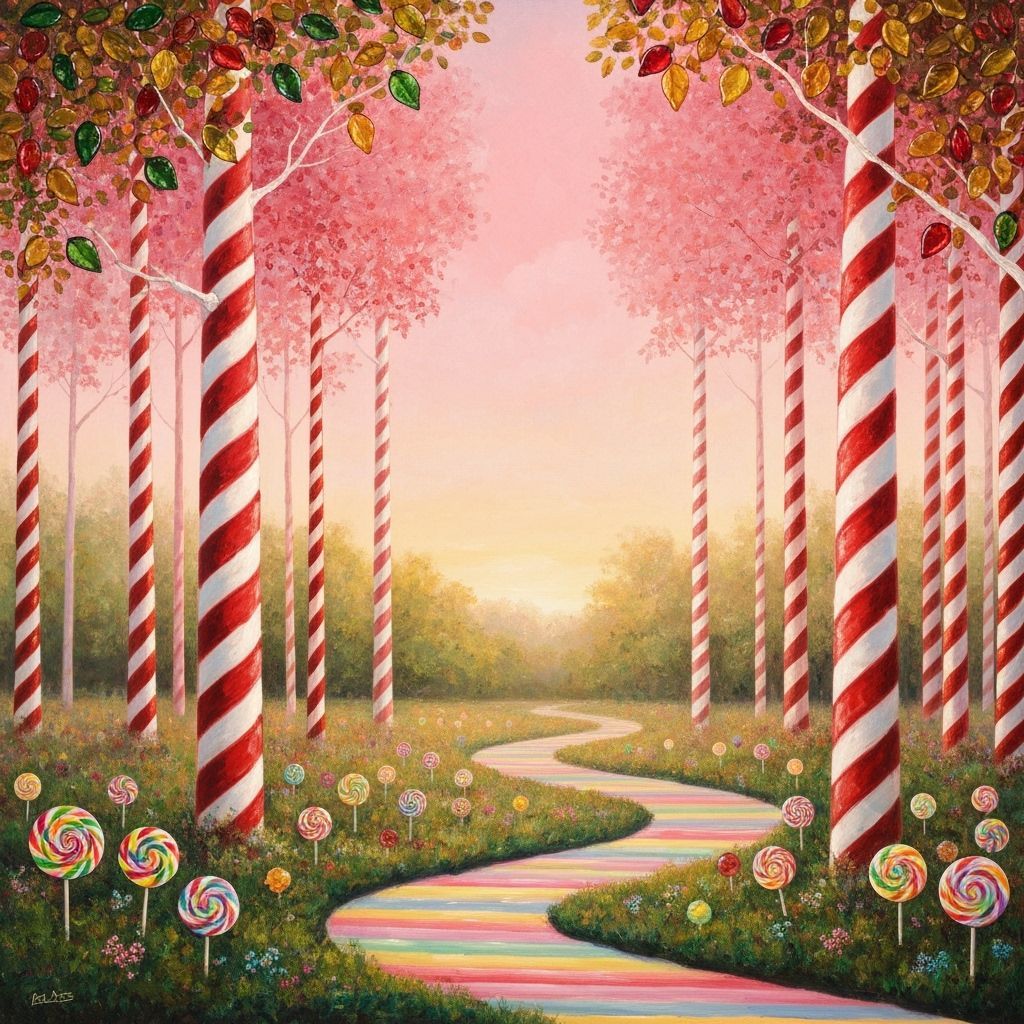 Serene Candy Forest Oil Painting