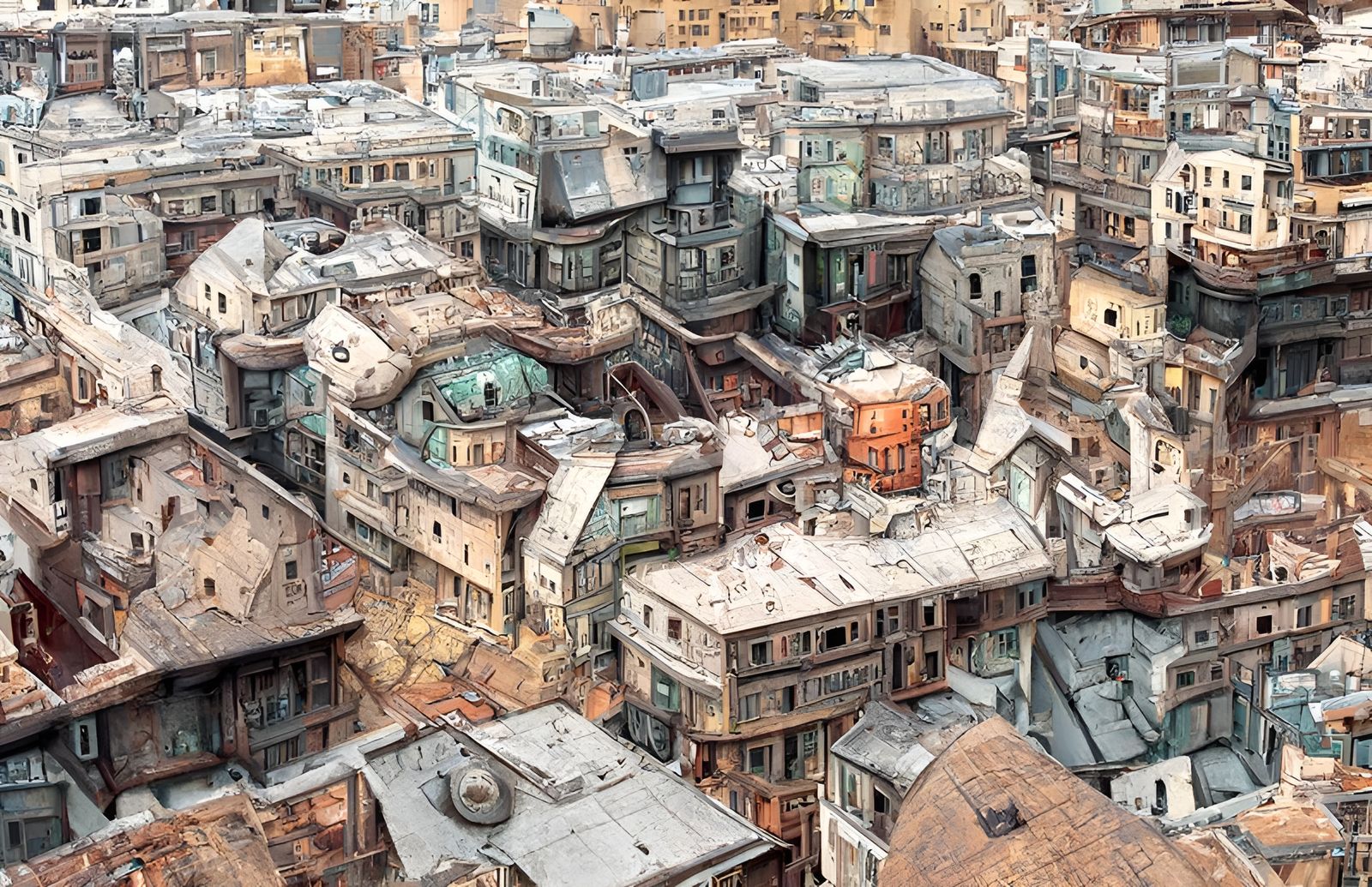 Dystopian Old Town Top View by Moebius