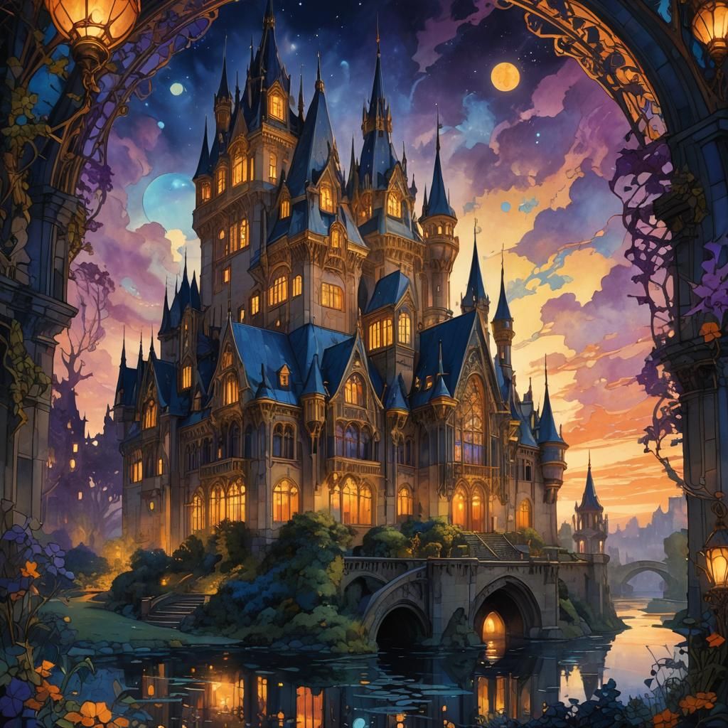 Glowing Elven Chateau Dreamscape in Spectral Art