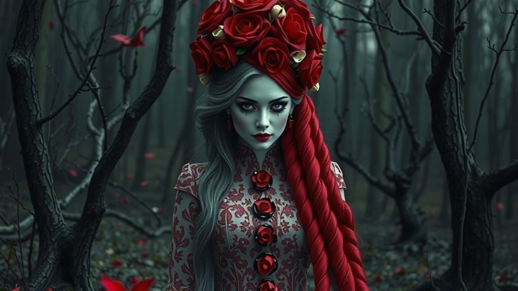 Gothic Lady in Dark Forest Supplication