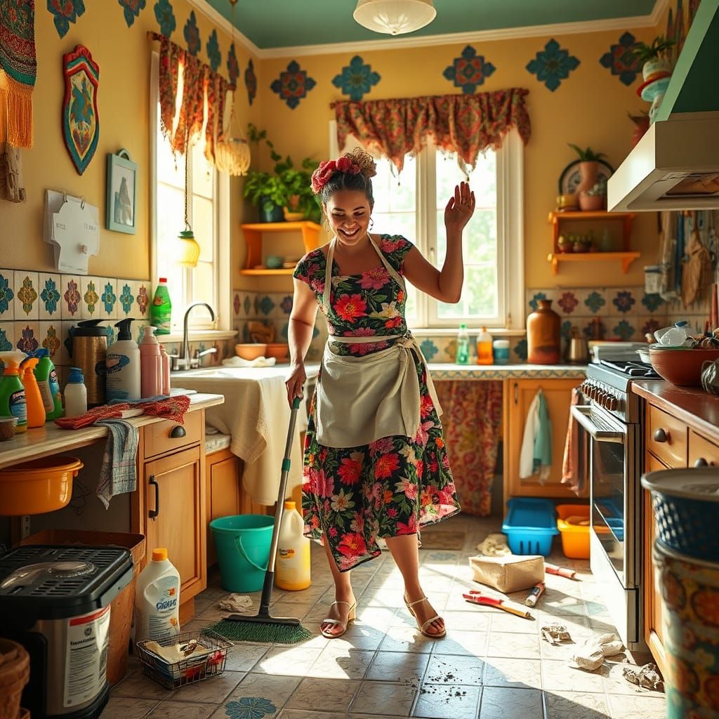 Enthusiastic Cleaning in a Mexican-Inspired Kitchen