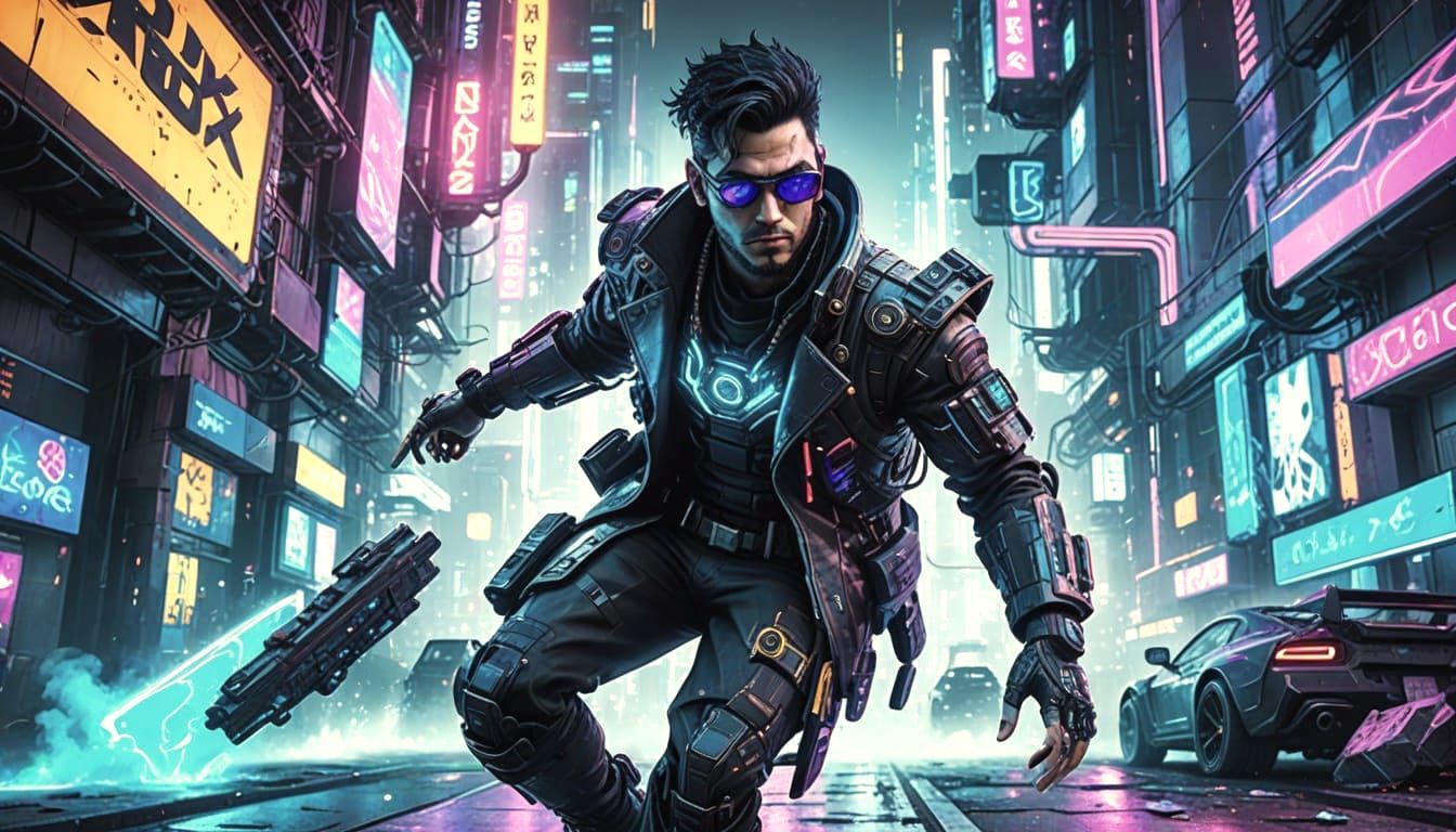 Cyberpunk Icon in Psychedelic Contrast