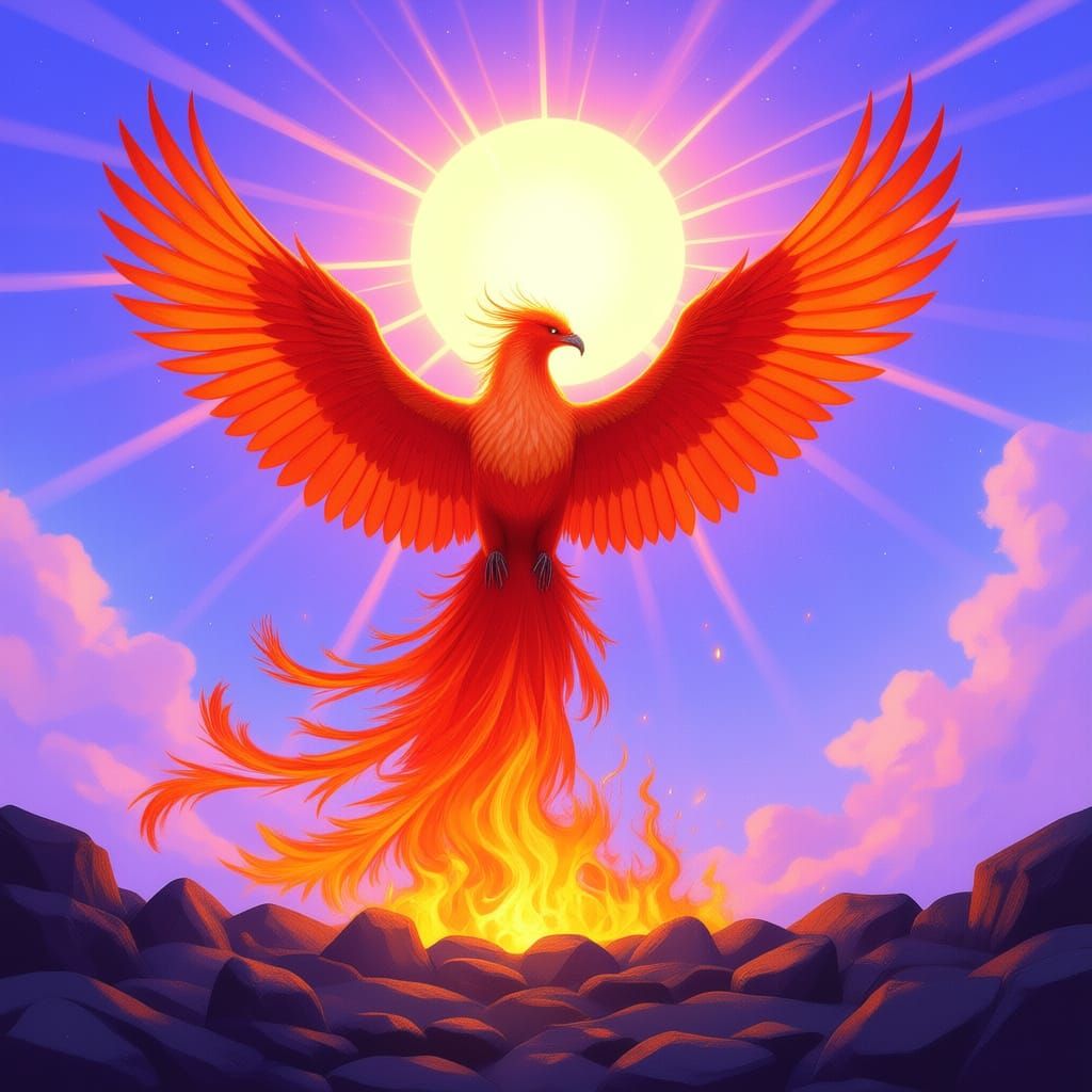 Majestic Phoenix Rises From Embers in Fiery Fantasy Art