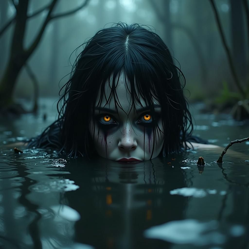 Eerie Spectral Woman Emerges from Blackwater Swamp