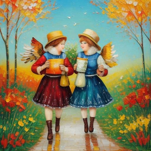 Cute Birds in Neo-Impressionistic Oil Painting