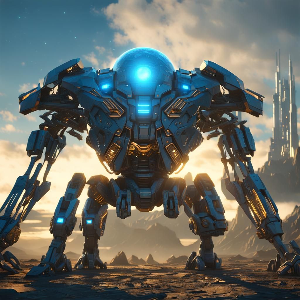 Futuristic Mech Warrior on Barren Planet in 3D