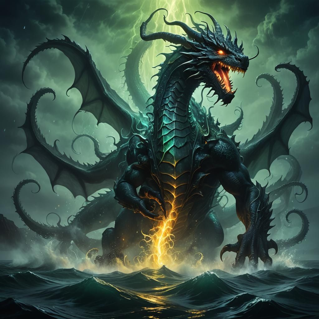 Dragon Kraken Emerges from Misty Depths