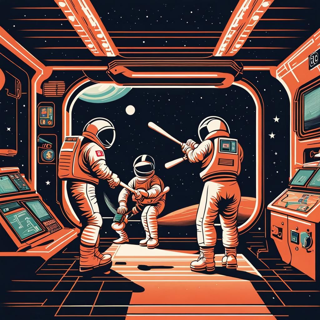 Astronauts Play Baseball in Space Station: Retro Style