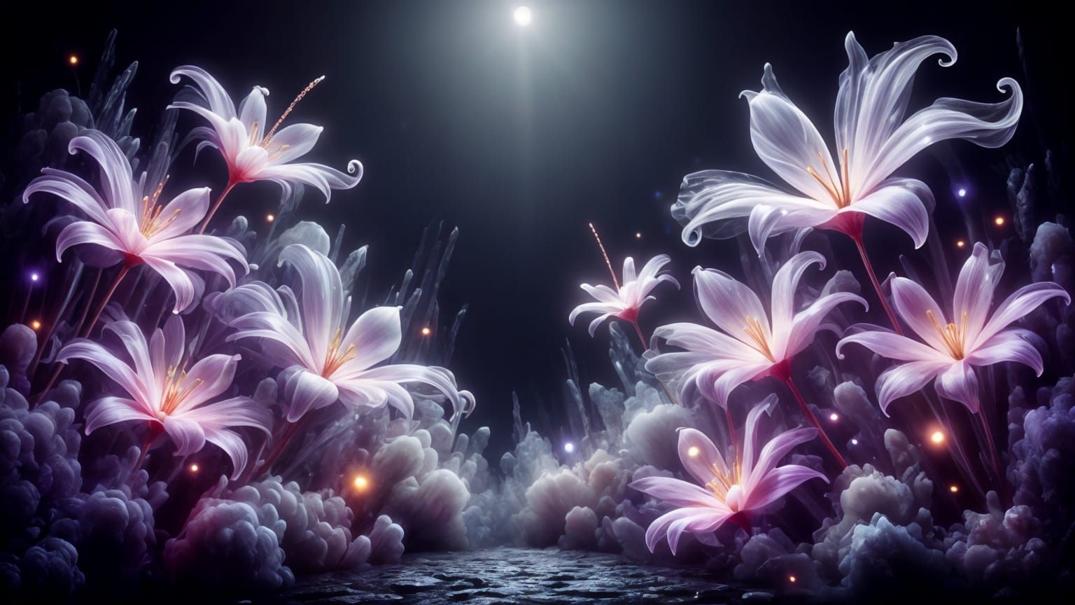Luminescent Moonflowers in a Mystical Setting